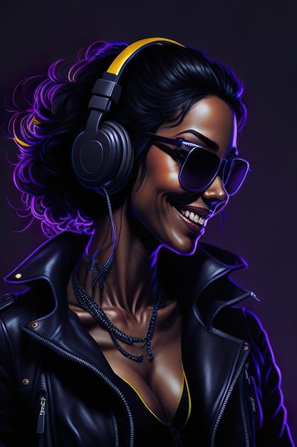 Frau DJ mit Kopfhörern Generative KI