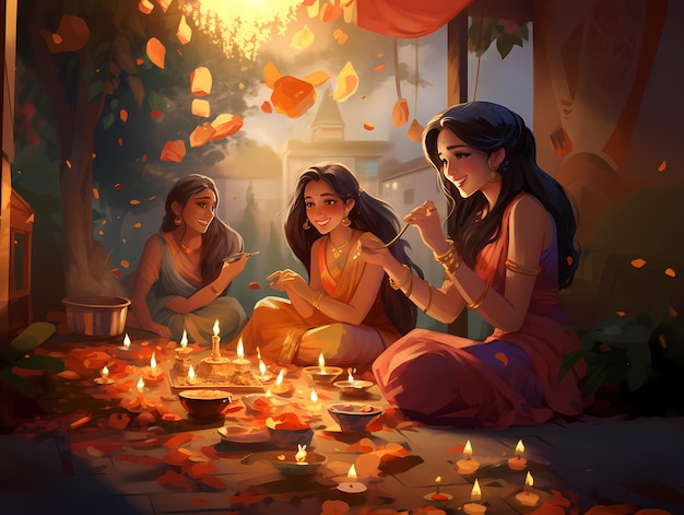 Frau feiert Diwali-Illustration