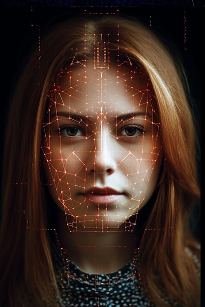 Frau für Gesichtserkennung und Scansystem AI generativ