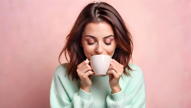 Frau genießt aromatischen Morgenkaffee