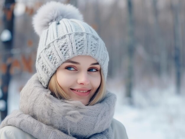 Foto frau genießt den wintertag in emotionaler, verspielter pose