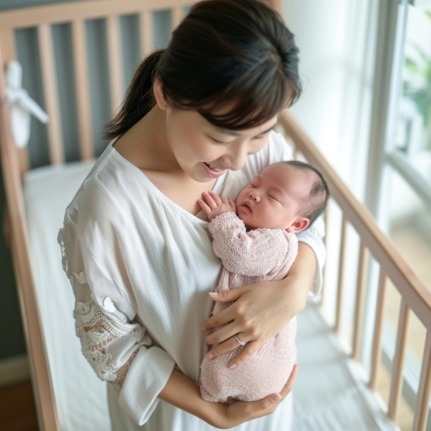 Frau hält Baby in ihren Armen