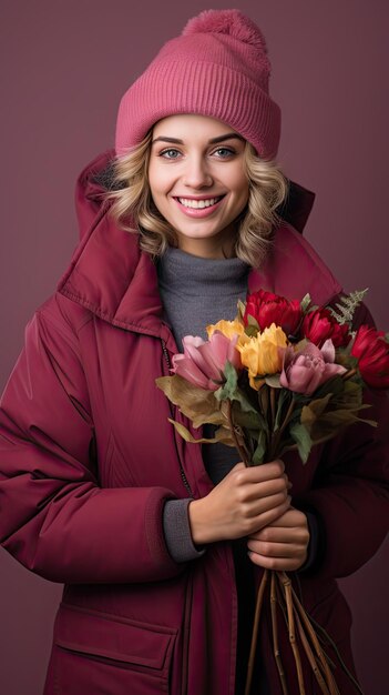 Frau hält Blumenstrauß Florist im Winter