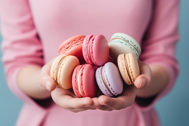 Frau hält bunte Macarons