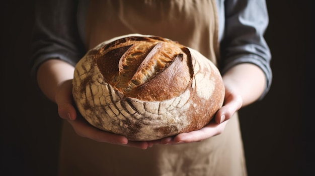 Frau hält frisches Brot Illustration AI GenerativexA