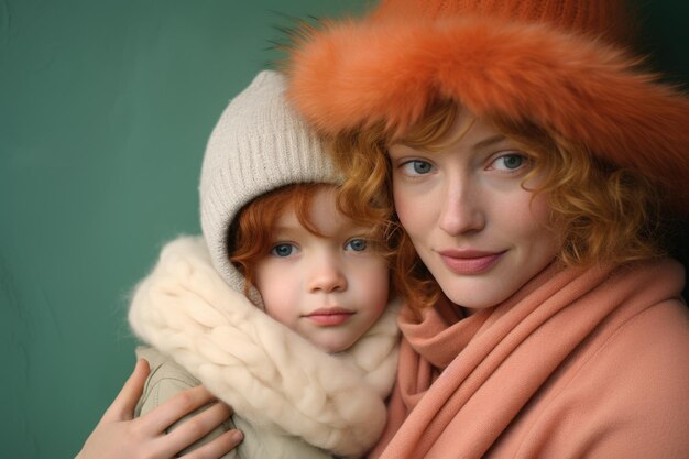 Frau hält Kind mit Hut und Schal Bindung zwischen Mutter und Kind