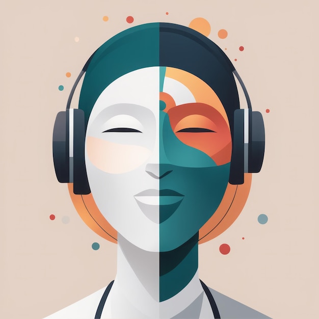 Frau hört Musik in Kopfhörern Frau hört Musik in Kopfhörern Vektor-Illustration Menschen