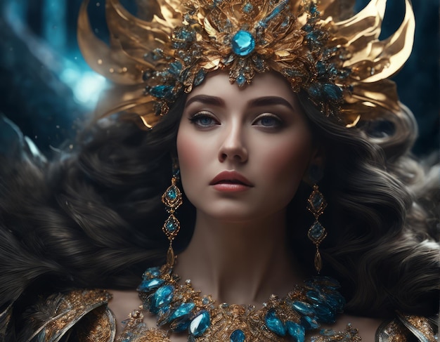 Frau im blauen Kleid mit goldenem Haar, Fantasy-KunstFrau im blauen Kleid mit goldenem Haar, Fantasy-Artbe