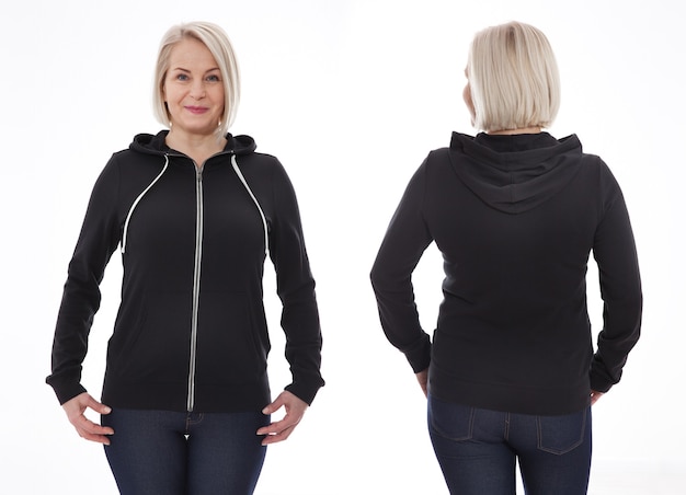 Frau im Hoodie vorne und hinten Mockup