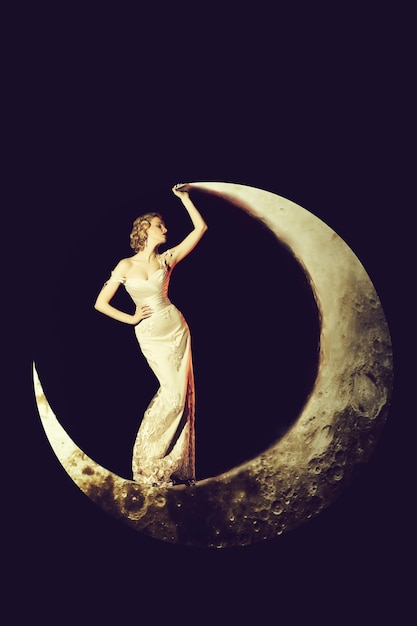 Frau im Kleid auf dem Mond