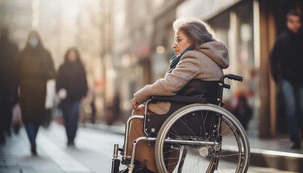 Frau im Rollstuhl auf der Straße