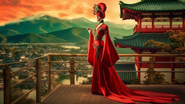 Frau im roten Kleid China City