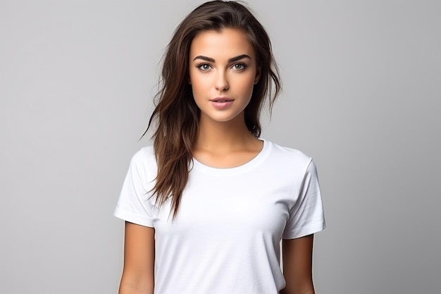 Frau im weißen T-Shirt-Modell, erstellt mit generativer KI