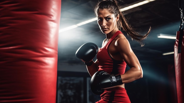 Frau in Boxhandschuhen beim Training im Fitnessstudio