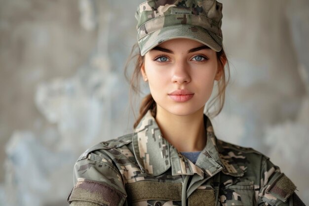 Foto frau in der militärarmee weibliche soldaten junge wehrpflicht freiwillige patriotische verteidigungsdienst