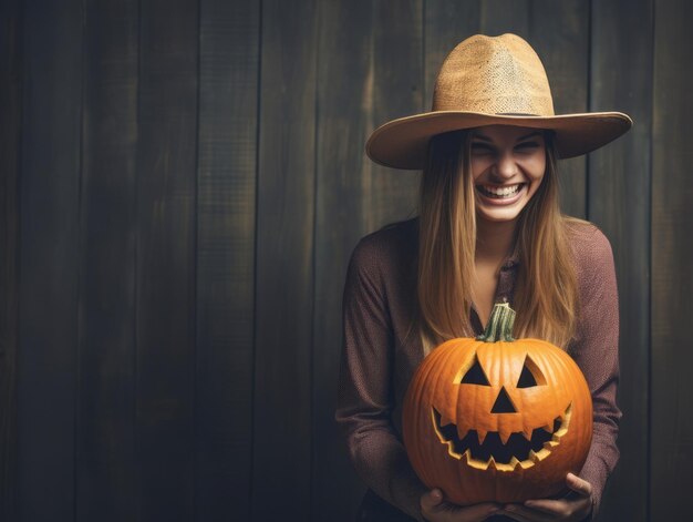 Frau in einem Halloween-Kostüm mit verspielter Pose