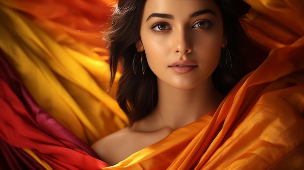 Frau in orange und lila Sari