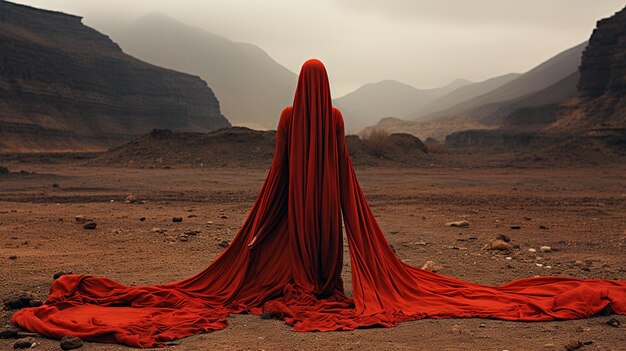 Foto frau in rotem kleid in der wüste