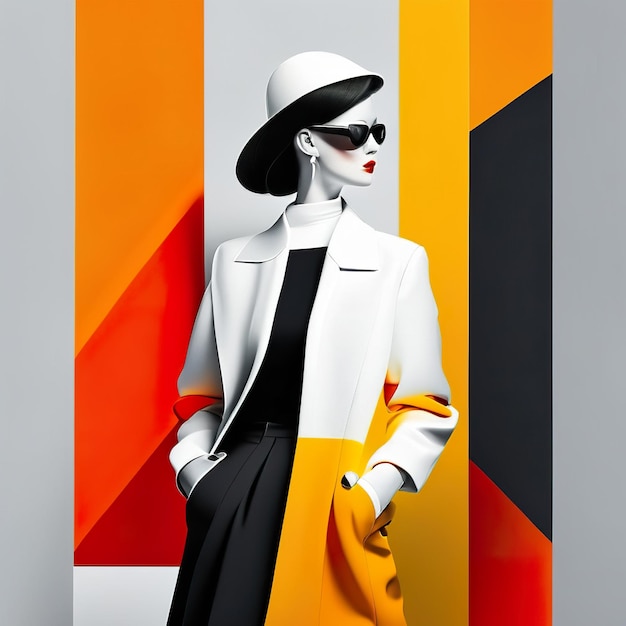 Frau in stilvollen Kleidern mit farbenfrohem Hintergrund Generative KI