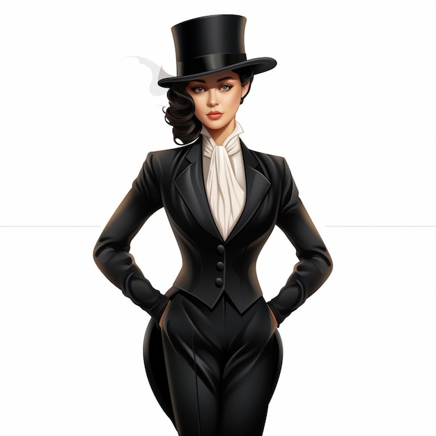 Frau in Tuxedo 2D-Cartoon-Illustration auf weißem Hintergrund