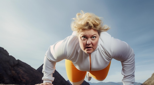 Frau in Yoga-Trainingskleidung macht Liegestütze