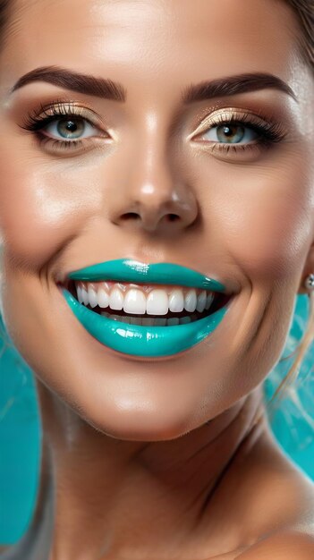 Frau lächelt mit blauem Lippenstift
