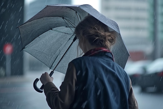 Frau läuft an regnerischen Tagen mit Regenschirm ohne Gesicht Konzept für schlechtes Wetter