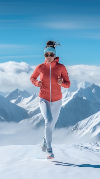 Frau läuft auf dem weiblichen Läufer im Schnee