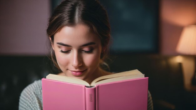 Foto frau liest ein buch auf der couch