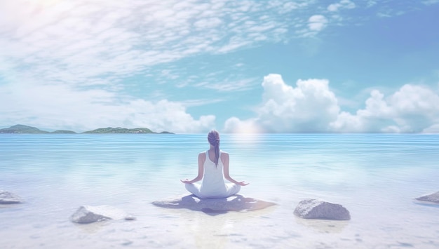 Frau macht Yoga am Strand