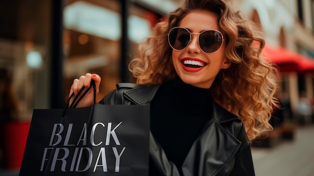 Frau mit Black-Friday-Tasche