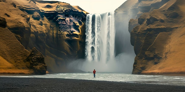 Frau mit Blick auf Wasserfall