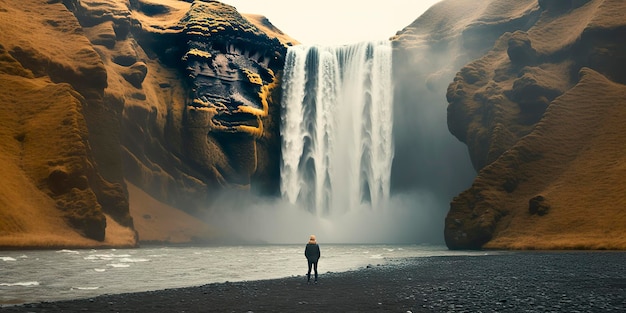 Frau mit Blick auf Wasserfall