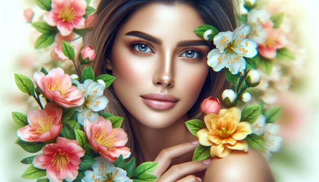 Frau mit Blütenblüten