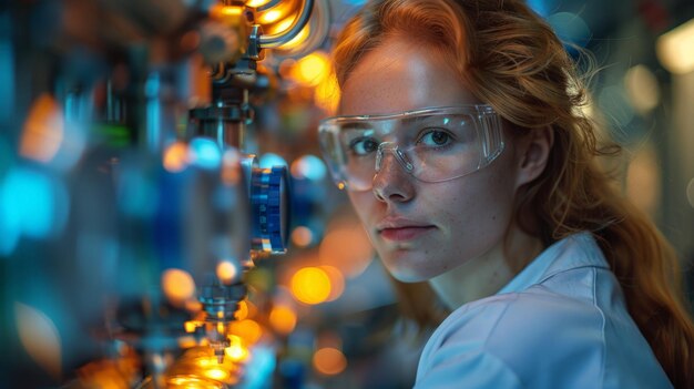 Frau mit Brille Beobachtungsmaschine