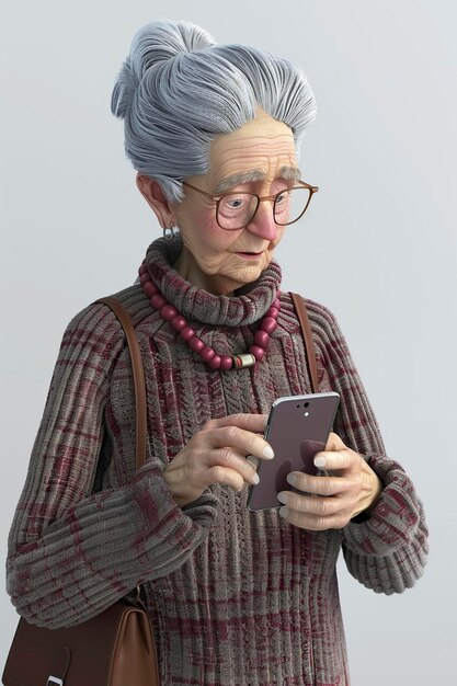 Foto frau mit brille hält ein handy