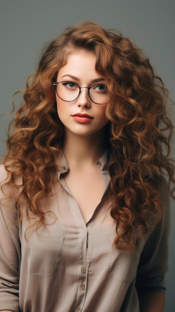 Frau mit Brille und langen lockigen Haaren