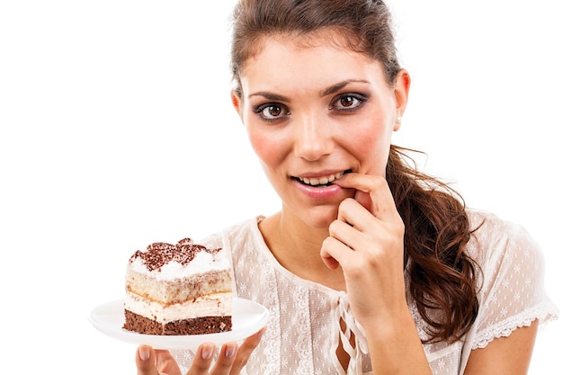 Foto frau mit einem kuchen