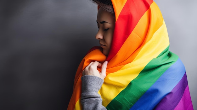 Frau mit einem Regenbogen-Schal