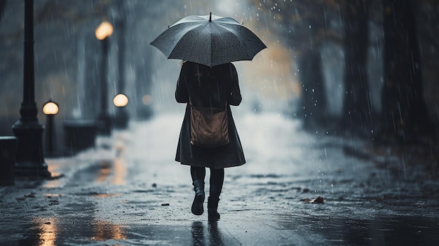 Frau mit einem Regenschirm in der Stadt im Herbst im Regen