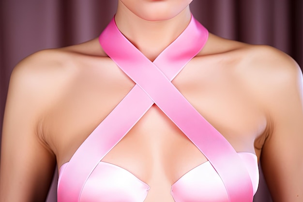 Frau mit einem rosa Bandabzeichen, um das Bewusstsein für Brustkrebs zu schärfen