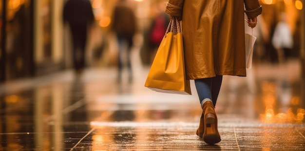 Frau mit Einkaufstüten läuft auf der Straße Generative KI