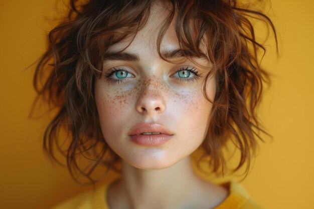 Frau mit freckligen Haaren und blauen Augen Generative KI