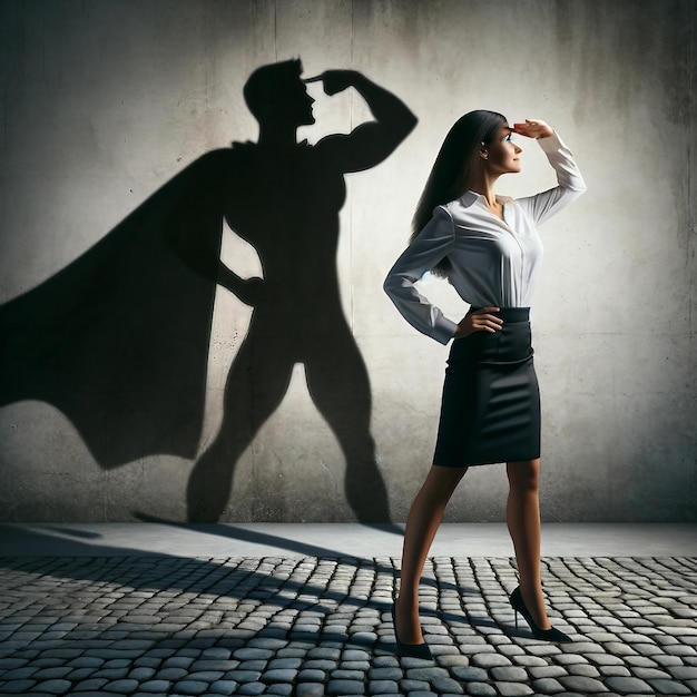 Frau mit generischem Superhelden-Schatten-Empowerment-Thema