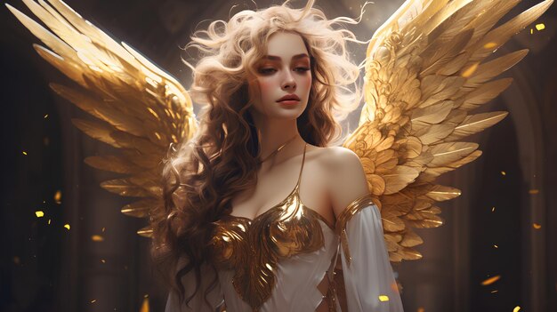 Foto frau mit goldenen flügeln engel mit goldener flügeln bezaubernde schönheit