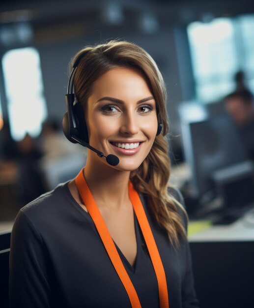 Frau mit Headset im Büro