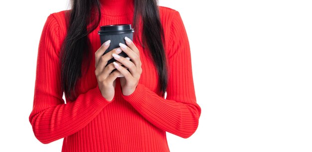 Frau mit Kaffee, isoliert auf weiss Kopie Raum Frau mit Kaffee im Studio Frau mit Kaffee