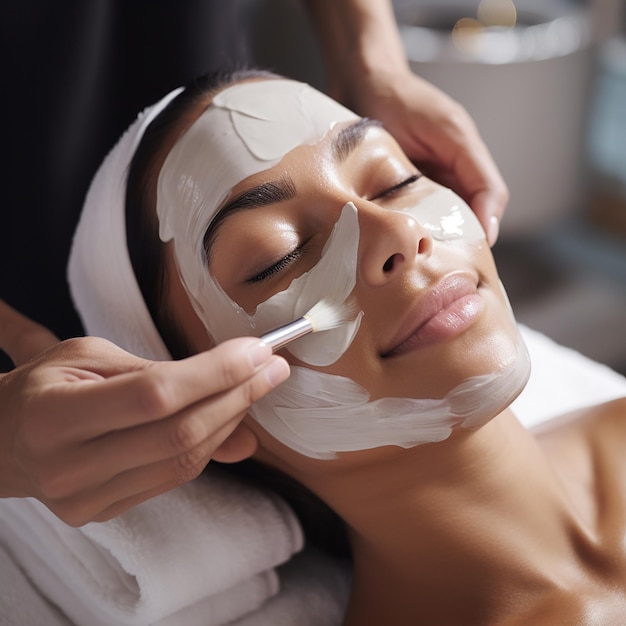 Frau mit Maske auf dem Gesicht im Spa-Schönheitssalon