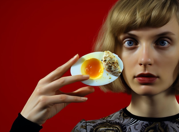 Frau mit morgendlicher Ernährung hält einen köstlichen Frühstücksaufstrich in der Hand