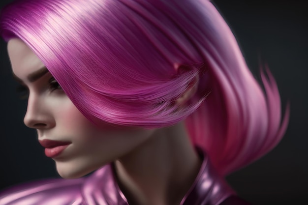 Frau mit rosa gefärbtem Haar Nahaufnahme Trendige Frisur AI-Generation